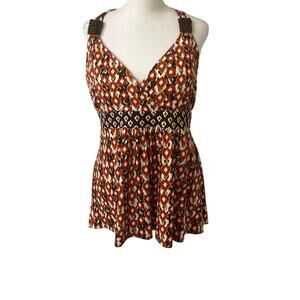Babydoll IKat Boho Beaded Tie Neck Halter Top Festival Southwestern NWT Size XL